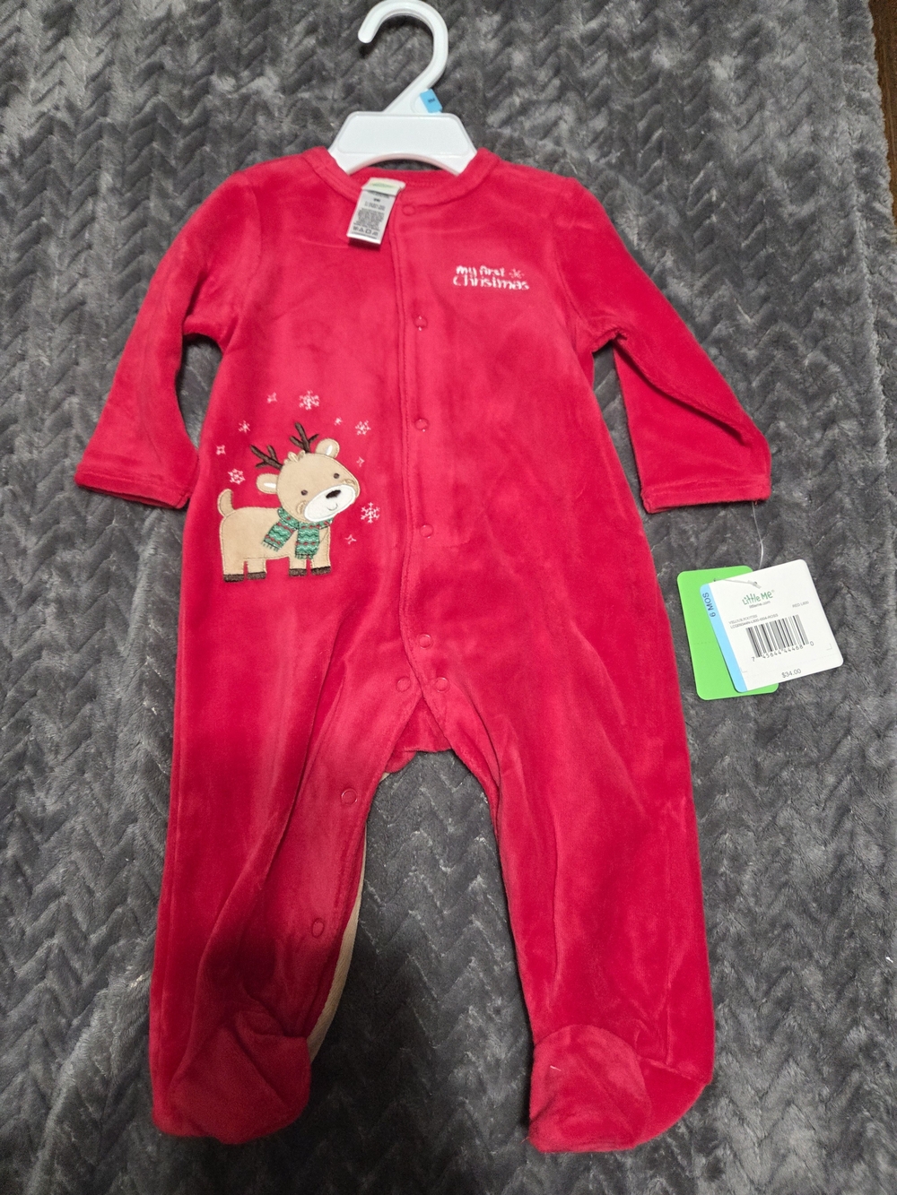 Little Me Red Plush Reindeer Footed One-Piece